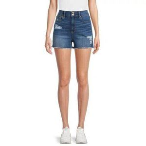 No Boundaries Juniors Destructed Denim Curvy Shorts Size 1 Distressed Med Wash
